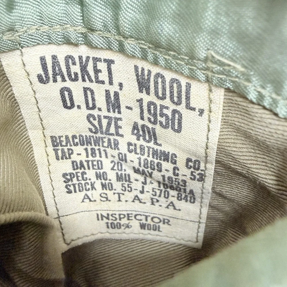 Vintage M-1950 US Army Ike Jacket Men's 40 L Wool OD WWII Korean War